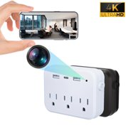 4K WiFi Indoor Camera Wall Outlet Extender, 3 AC Outlets with USB Charging, Motion Alerts & Remote View