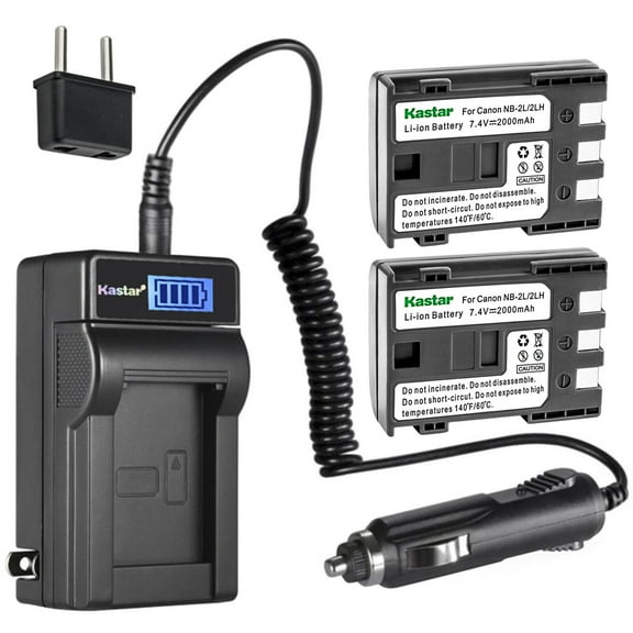 Kastar 3-Pack NB-2L Battery and LCD AC Charger Compatible with Canon NB-2LH, NB-2L12 NB-2L14 NB-2L24, BP-2LH, MVX45i, MVX200, MVX200i, MVX250i, MVX300, MVX300i, MVX330i, MVX350i, DS126071, E160814