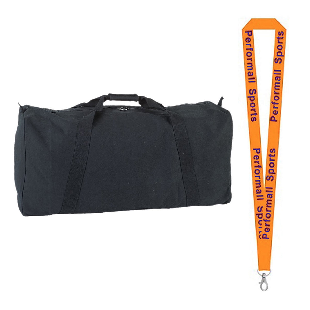 Champion Sports Bundle: 22 oz. Canvas Zippered Duffle Bag Black with 1 Performall Lanyard ...