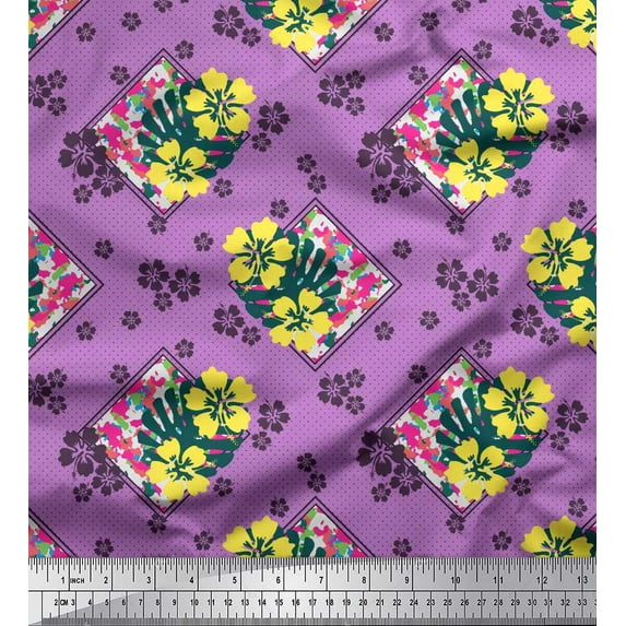 Soimoi Japan Crepe Satin Fabric Dot,Floral & Monstera Leaves Fabric Prints By Yard 42 Inch Wide