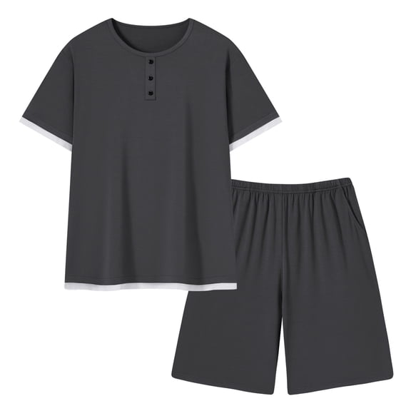 yillto Mens Pajamas Set Big and Tall Lightweight Summer Pjs Sleepwear Soft Comfy Short Sleeve Loungewear Shorts