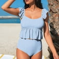 thumbnail image 2 of Summer Swimsuits 2 Piece,Two Piece Tankini Swimsuits for Women 2026 Square Neck Ruffle Cap Sleeve Bathing Suits Striped Swim Suits,Blue,S, 2 of 8