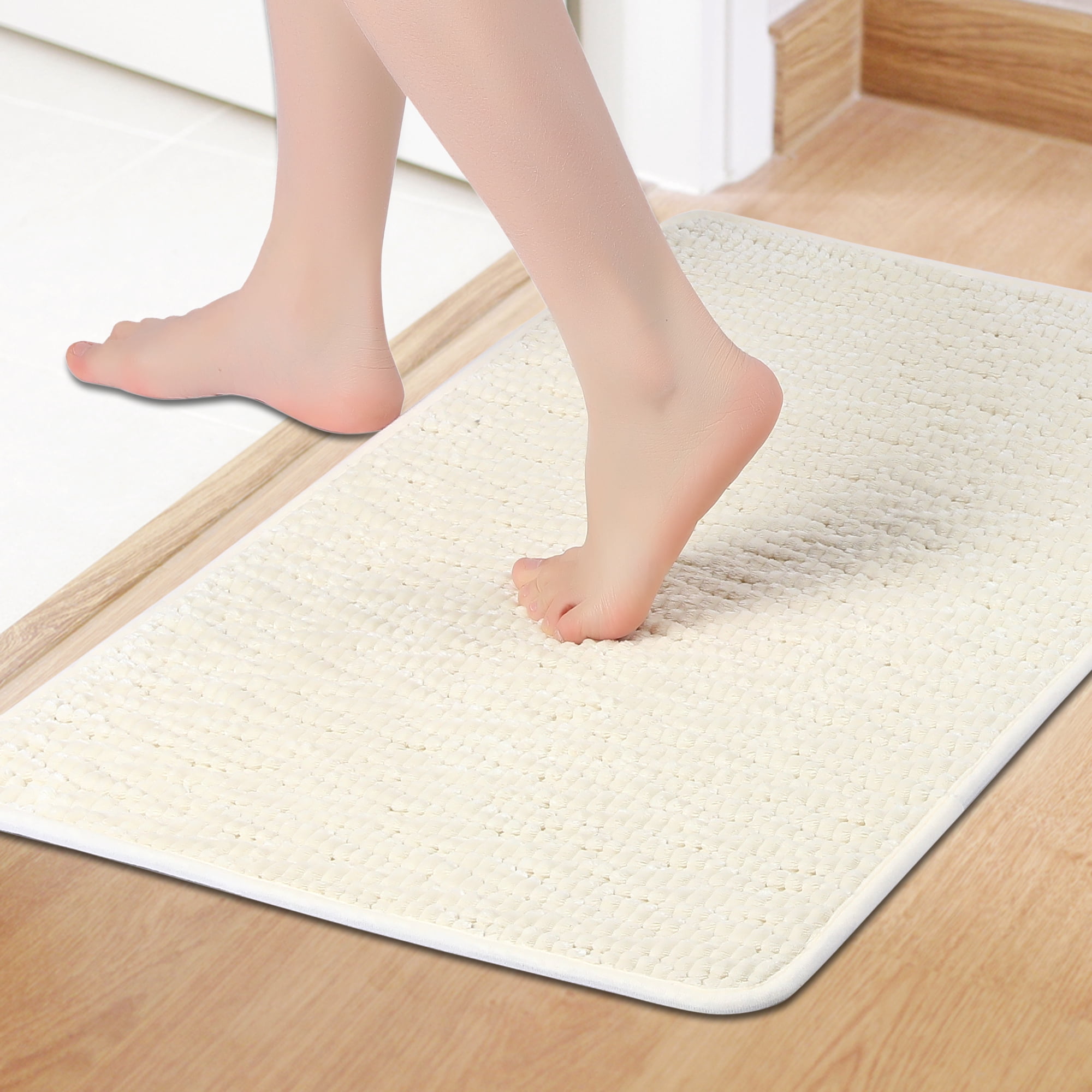 Unique Bargains Rubber Backing Quick Dry Bath Mat Beige 20" x 32"