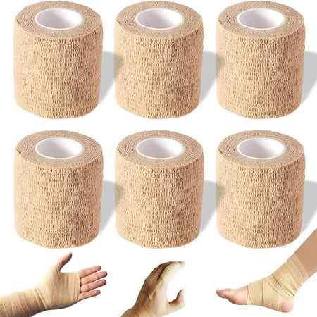 QARUN Self Adhesive Bandage Wrap,2 inches x 5 Yards,6 Pack,Self Adhering Bandage Wrap,Self Adherent Cohesive Wrap Bandages for Sports,Bandage Wrap for Sports,First Aid Tape
