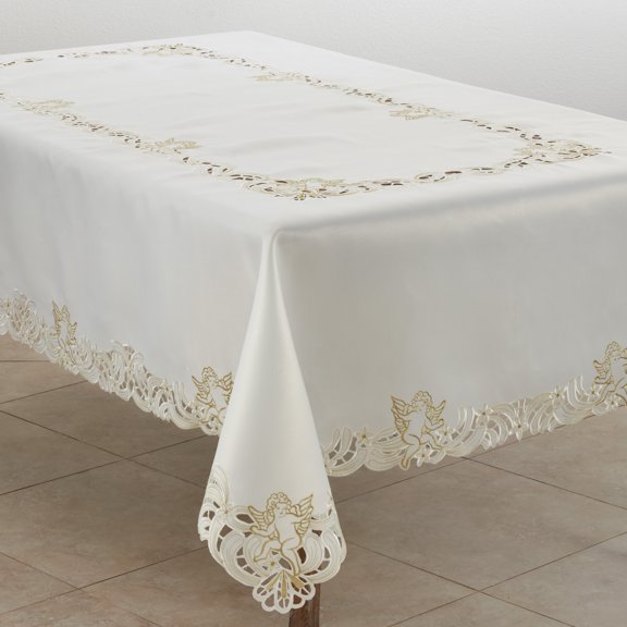 Saro Lifestyle 412.I6584B 65 x 84 in. Embroidered Cupid Design Tablecloth, Ivory