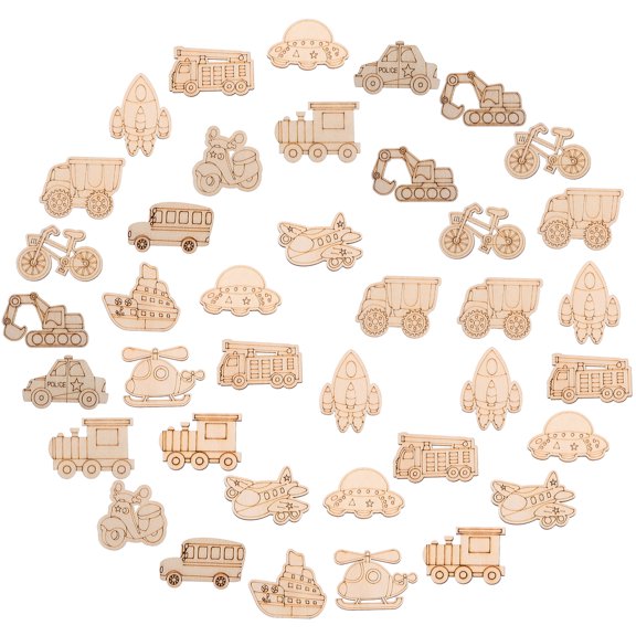 WHAMVOX 50pcs Unfinished Wooden Cutouts Vehicle Shaped Wood Slices DIY Blank Craft Slices Mixed Styles