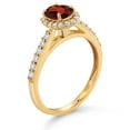 thumbnail image 3 of Gem Stone King 10K Yellow Gold Red Garnet and White Lab Grown Diamond Halo Engagement Ring for Women (1.18 Cttw, Gemstone January Birthstone, Oval 7X5MM), 3 of 4