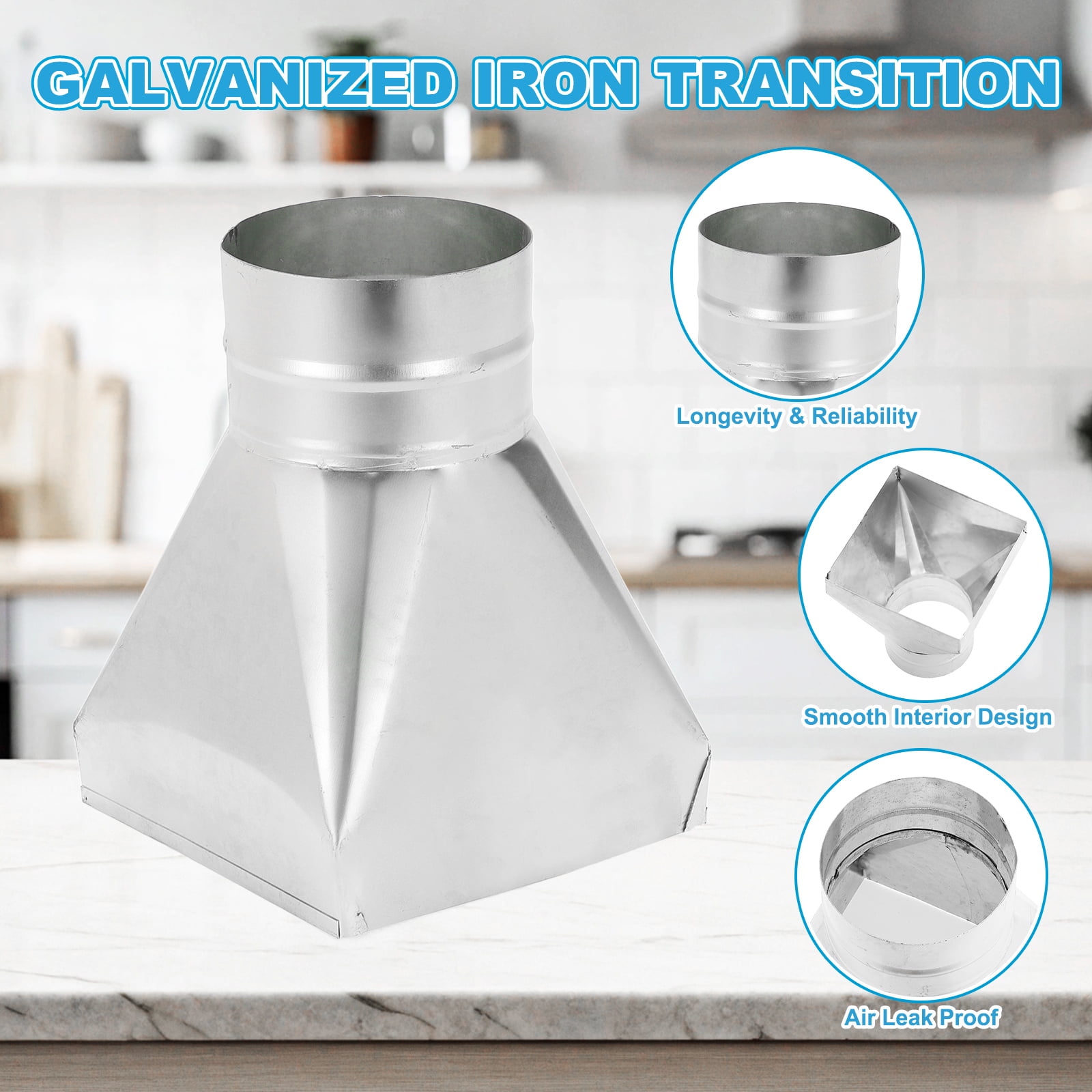 Uxcell 6" x 6" x 4" Straight Register Boot, Galvanized Steel Transition Rectangular to 4" Round Duct Transition Fitting for Connecting Floor Register Grille HVAC Duct Fittings