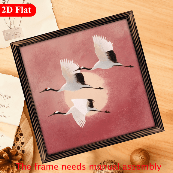 A 12*12-inch wooden framed painting - three cranes. It can be used as a home decoration item or as a wonderful gift.