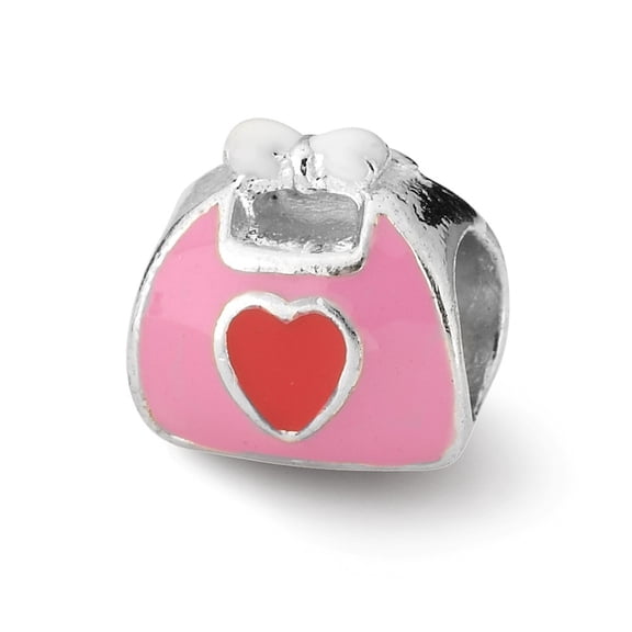 Sterling Silver Reflections Pink Red Enameled Purse Bead Charm - Measures 8.18x8.18mm Wide