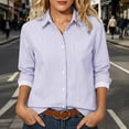 thumbnail image 6 of Edvintorg Blouses for Women Dressy Casual Striped Long Sleeve Turndown Collar Button Down Shirt Women Tops Fashion Clothing Purple L, 6 of 9