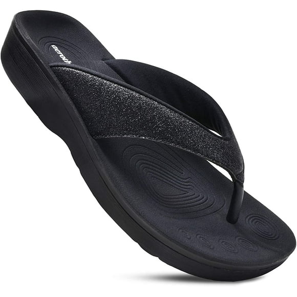 AEROTHOTIC Original Orthotic Comfort Thong Sandal Flip Flops - Crystal Black - Womens 7