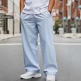 thumbnail image 2 of HOMADLES Men's Solid Color Pants Straight Leg Elastic Waist Flat Pants Side Pockets Casual Pants Light Blue Size M, 2 of 9
