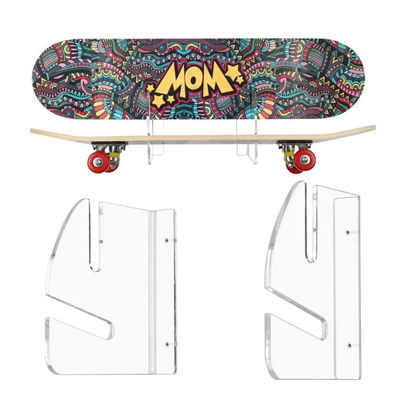 Skateboard Wall Mount Display Rack, Horizontal Skateboard Rack with Hangers for Snowboard, Longboard, and Skateboard Storage