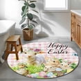 thumbnail image 4 of Easter Round Rug 3.3ft Washable Circle Entryway Rugs Non Slip Rabbit Sheep Eggs Butterfly Flowers Pink Grid Area Rug Indoor Floor Carpet for Bedroom Kitchen Living Room Home Office Dining Room, 4 of 8