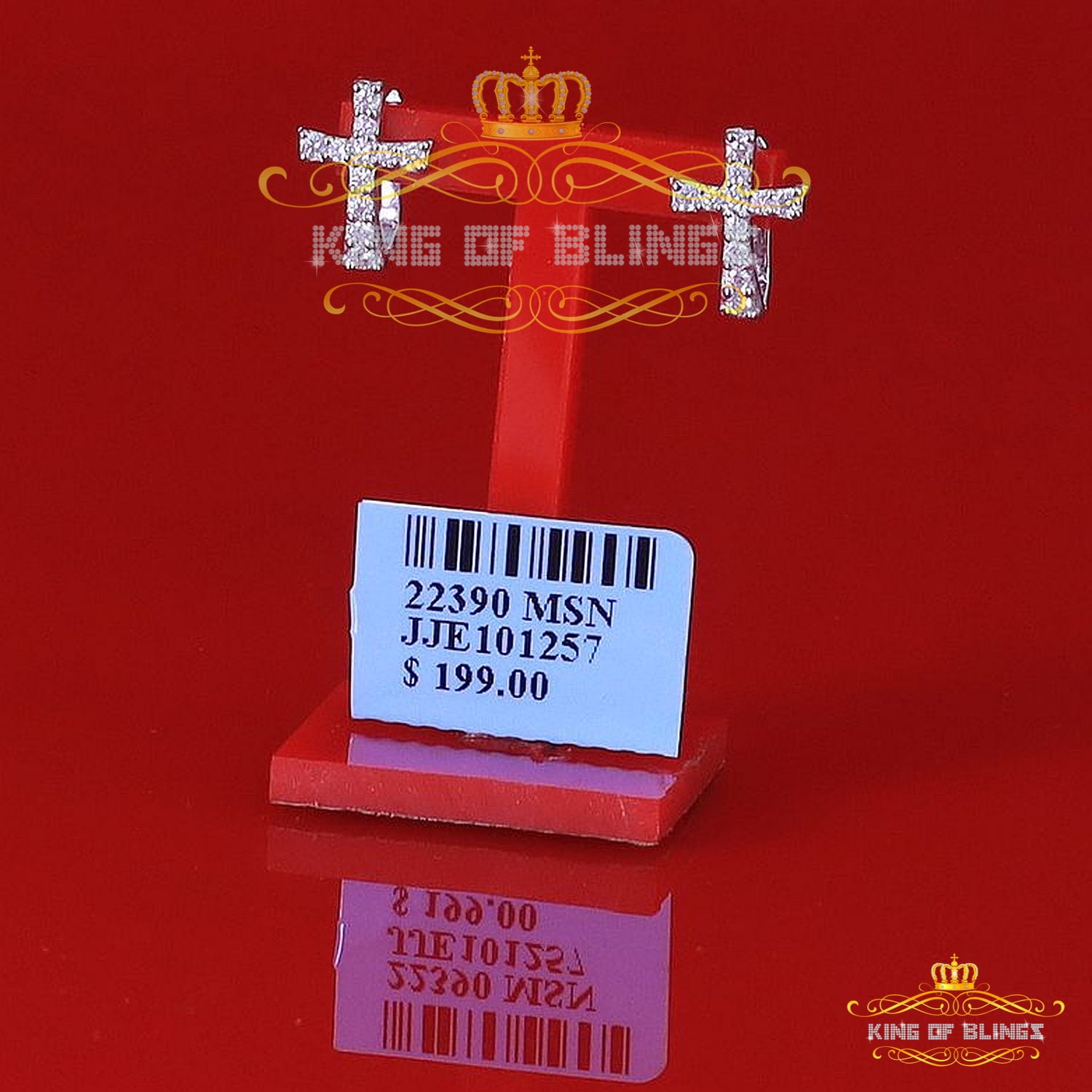 King of Bling's 925 Silver Round Shape White Hip Hop Cross Stud Earrings 22 Moissanite Men/Women