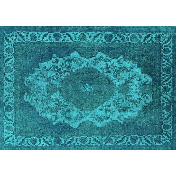 Ahgly Company Indoor Rectangle Oriental Turquoise Blue Industrial Area Rugs, 2' x 5'