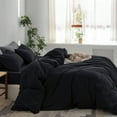 thumbnail image 3 of MooMee Duvet Cover Set Full 100% Washed Cotton Twill Ultra-Soft Breathable Linen Like 3-Piece (Black, 80"x90"), 3 of 7