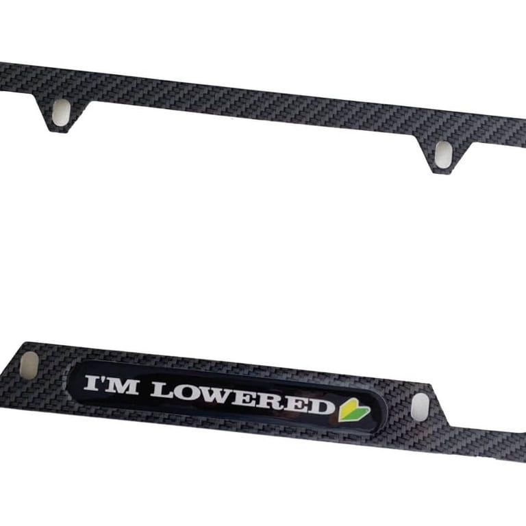 Mugen-Style Black Stainless Steel License Plate Frame – With Red Carbon Fiber Emblem – Front Mount – 12.25" X 6.25"