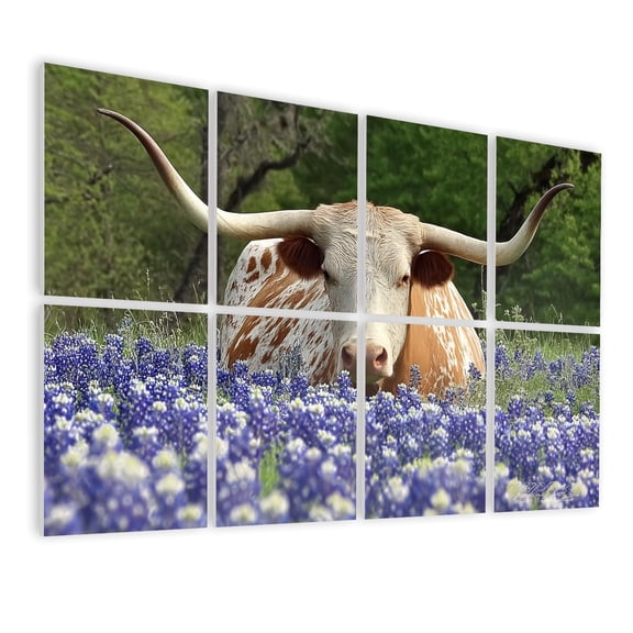 8 Pack Art Acoustic Panels Sound Absorbing longhorn bluebonnets bluebonnet texass Decorative Soundproof Wall Panels Self Adhesive for Nursery Game Room Bedroom 48"x32"