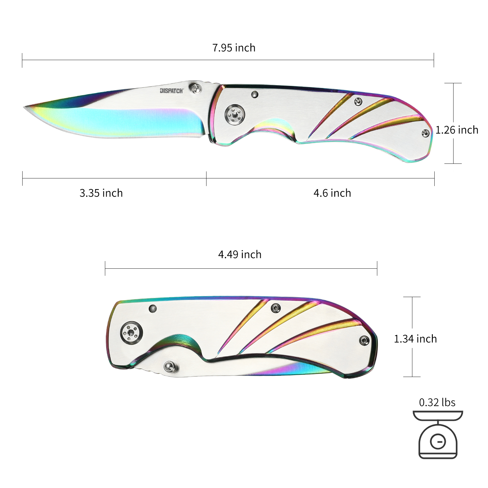 Dispatch 4PCS 4.5” Folding Pocket Knife with Aluminum Handle and Clip, 3Cr Brushed Finish blade, Rainbow