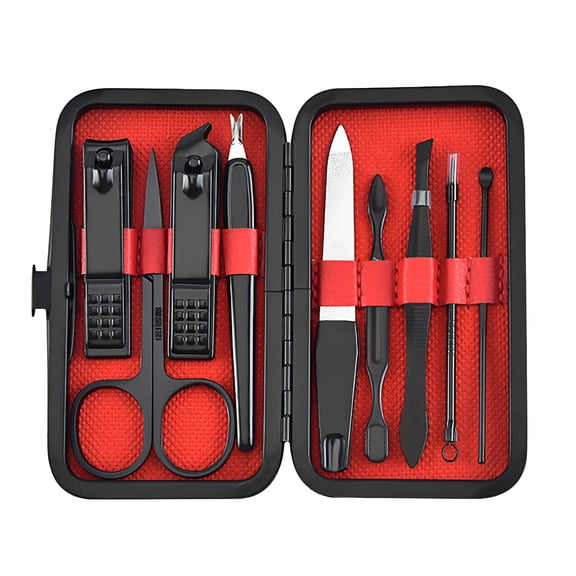 EXLEAF Manicure Set, 9pcs Nail Care Kit with Clippers for Professional Grooming, Pedicure and Manicure, Travel Kit for Men Women