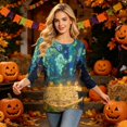 thumbnail image 7 of Womens Halloween Tops Moon Spider Web Crew Neck Funny T Shirts Skull Pumpkin 3/4 Sleeve Spooky Blouses, L, 7 of 7