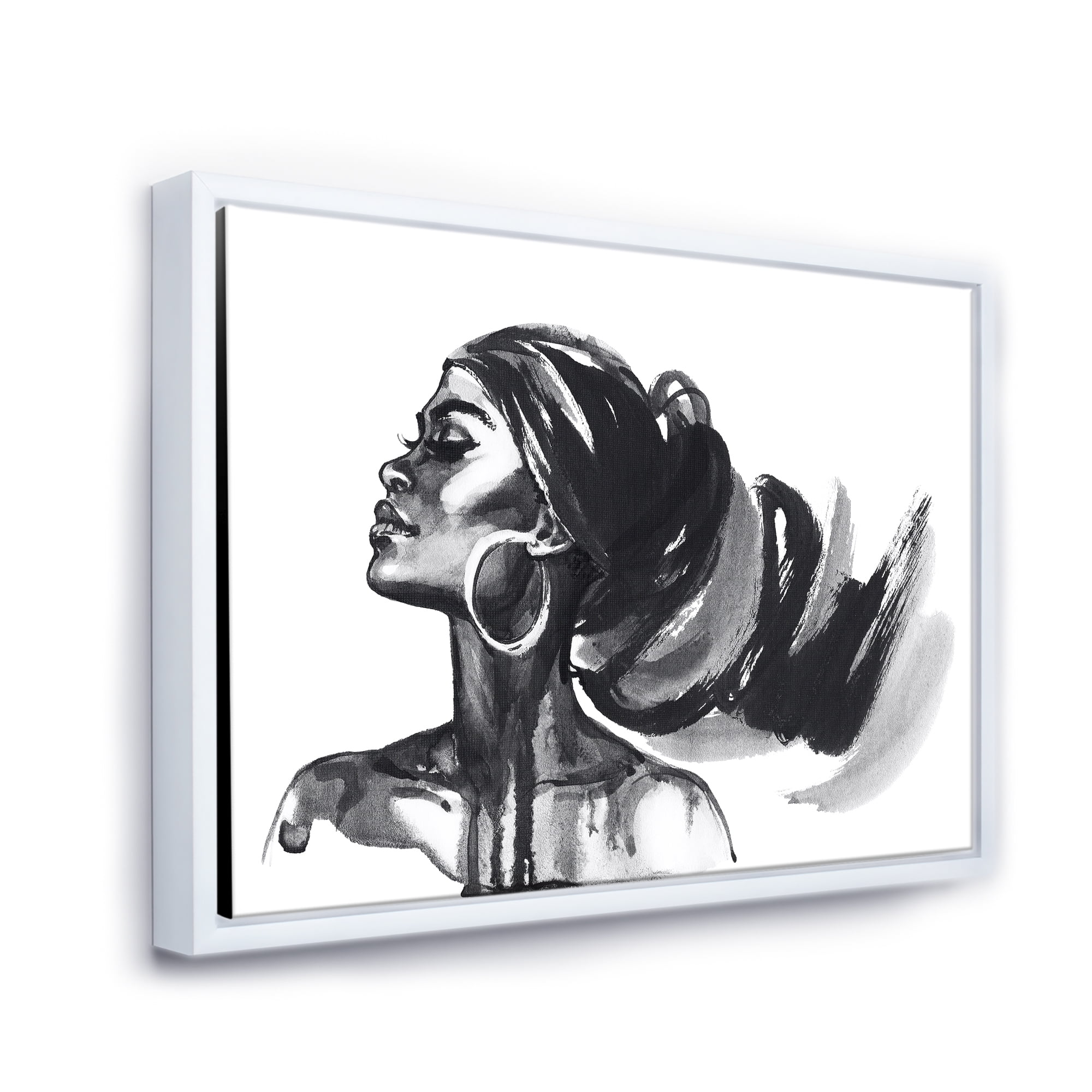 Designart 'Black and White Portrait of African American Woman IV' Modern Framed Canvas Wall Art Print