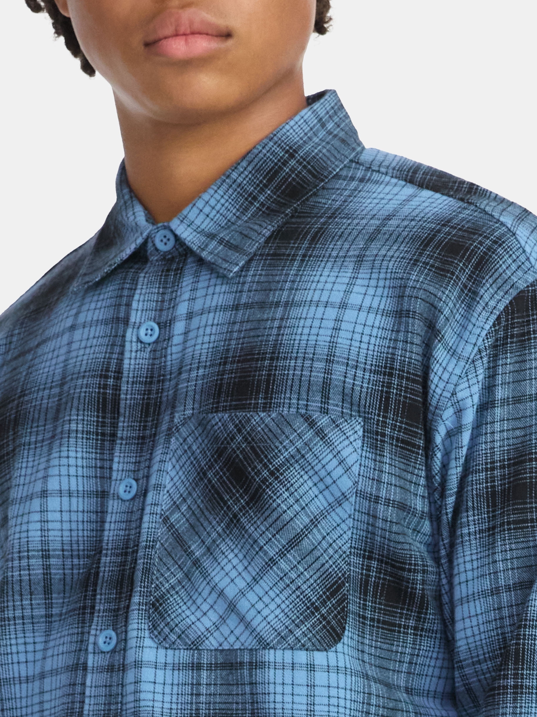 No Boundaries Collared Cotton Boxy Cropped Fit Flannel Shirt, Men's and Big Men's Sizes XS-5XL