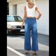 thumbnail image 4 of Pantalones Vaqueros Anchos de Talla Grande para Mujer, Cintura Alta, Adelgazantes, con Múltiples Bolsillos, Rectos, Holgados e Informales. Azul Oscuro Medio S, 4 of 10