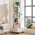 thumbnail image 2 of Atumcto Rotating Bookshelf with Drawer, 6 Tier 360 ° Corner Bookcase with Wheels, Tall Narrow Storage Shelf for Small Spaces, Bedroom Living Room, White, 2 of 10