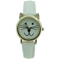 LINEL Cat Face Watch Crystal Ears White Band