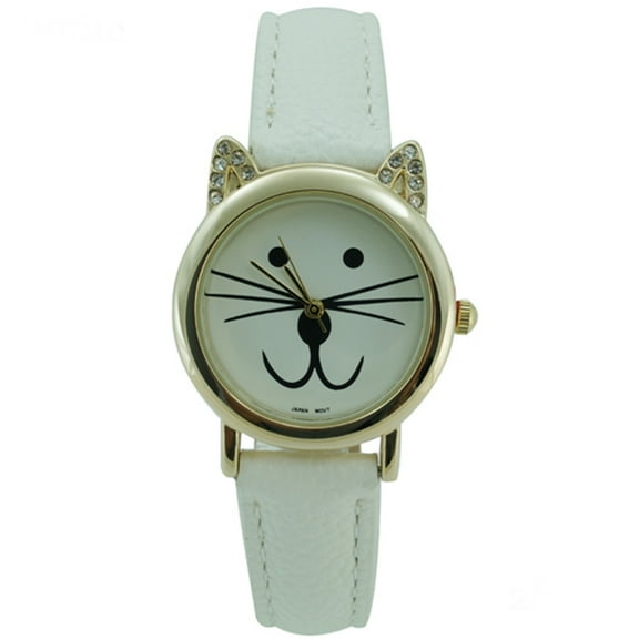 LINEL Cat Face Watch Crystal Ears White Band