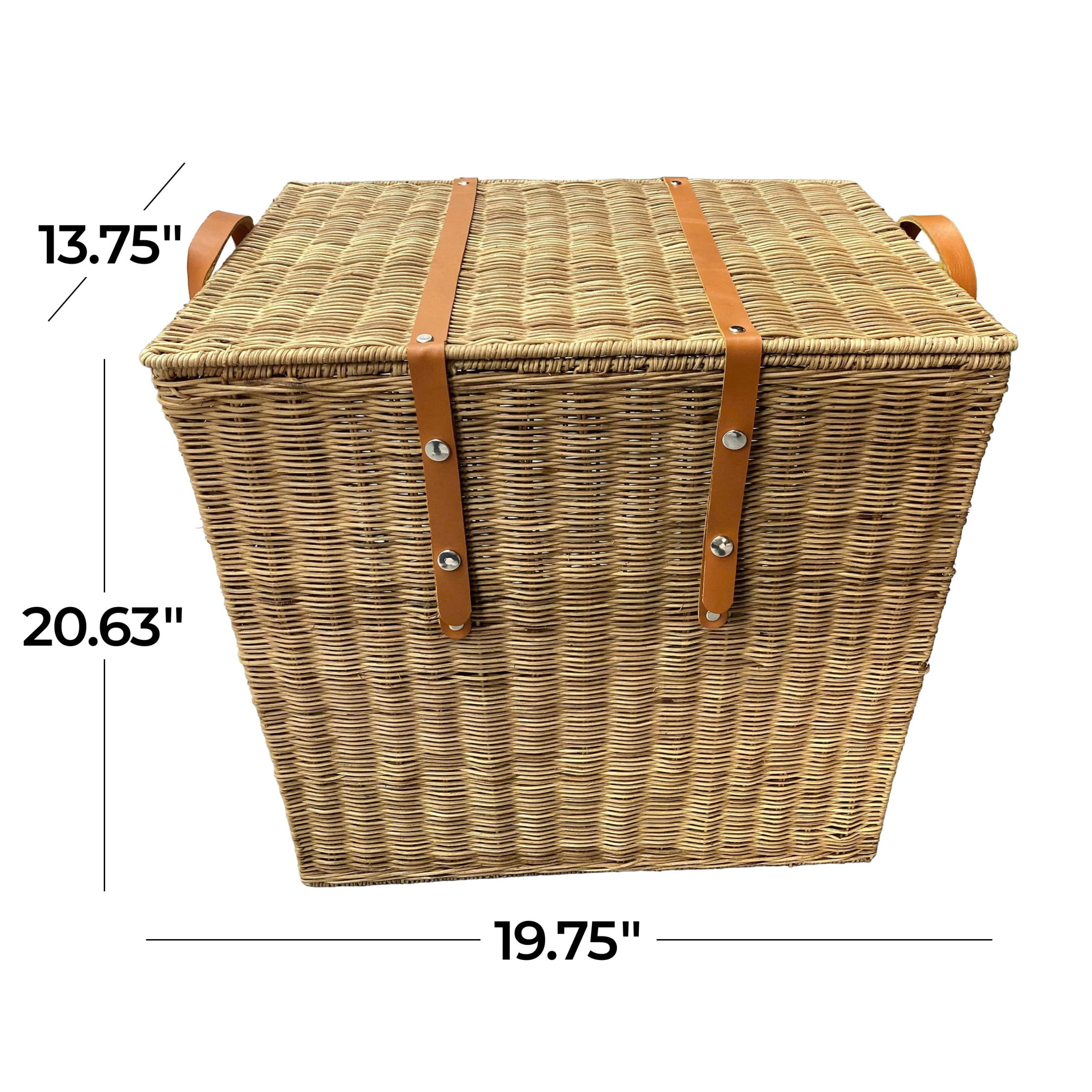 DecMode 20" x 21" Brown Rattan Handmade Woven Storage Basket with Leather Handles, 1-Piece
