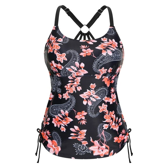 Clearance! Yajing Tankini Swimsuits for Women S Pink Womens U Neck Flower Printed Swimsuit Briefs Bikini