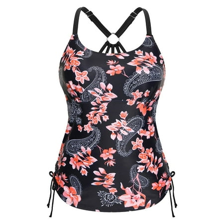 Tummy Control Swimsuit Womens U Neck Flower Printed Swimsuit Briefs Bikini Pink Women Blending Bikinis XL