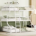 thumbnail image 2 of Bellemave Triple Bunk Beds for 3, Metal Full XL over Twin XL over Queen Bunk Bed Frame, Modern Heavy-Duty Steel Frame 3 Bunk Bed Built-in Ladder for Bedroom (White), 2 of 7