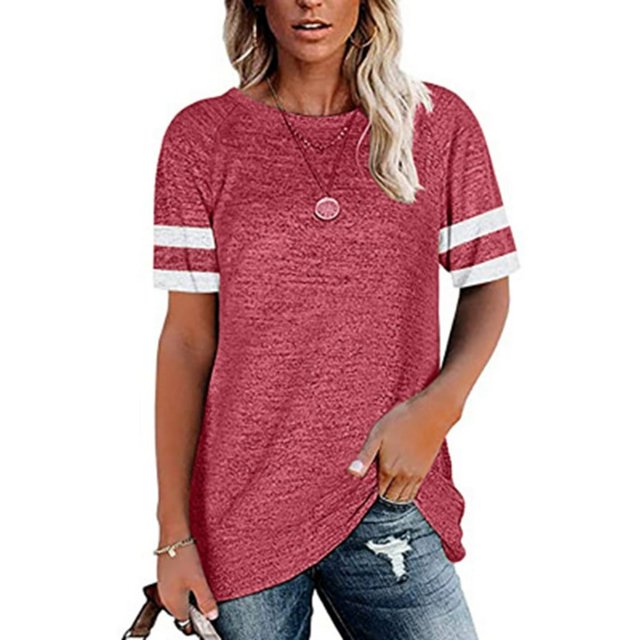 Promotion! T-shirt à Manches Courtes Rayé Couleur Unie pour Femmes Vert L