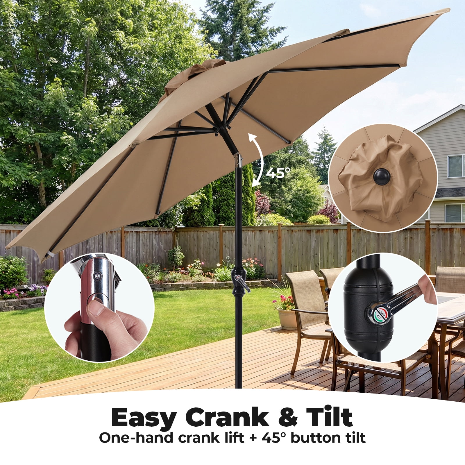 Alvantor 9FT Outdoor Patio Umbrella with Push Button Tilt & Crank, 8 Sturdy Ribs UV Protection Waterproof for Garden, Backyard