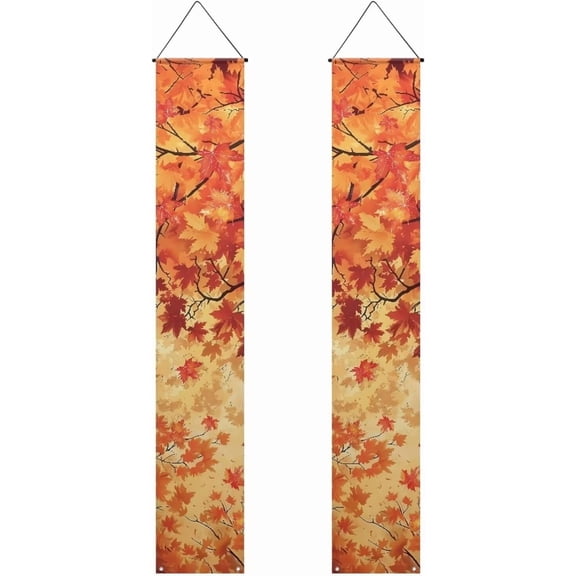 Koesnbre Autumn Maple Leaves Porch Banner Hello Fall Decor Thanksgiving Welcom Porch Banner Flag for Front Door Yard Garden