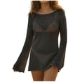 thumbnail image 3 of Liweisiy Women's Hollow-Out Coverup Crewneck Long Sleeve Knit Cold Shoulder Cover Up Sumemr Beach Vocation Dresses Black S, 3 of 7