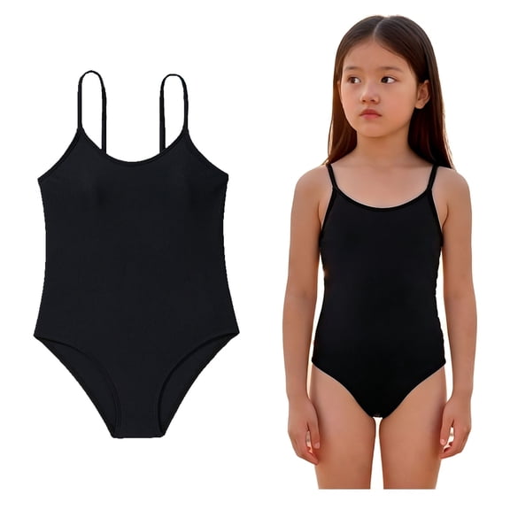 Girls Swimsuit 1 Piece Bikini Bathing Suits Quick Dry Swimwear with Solid Color Swimming Suit for Girls 8-9 Years