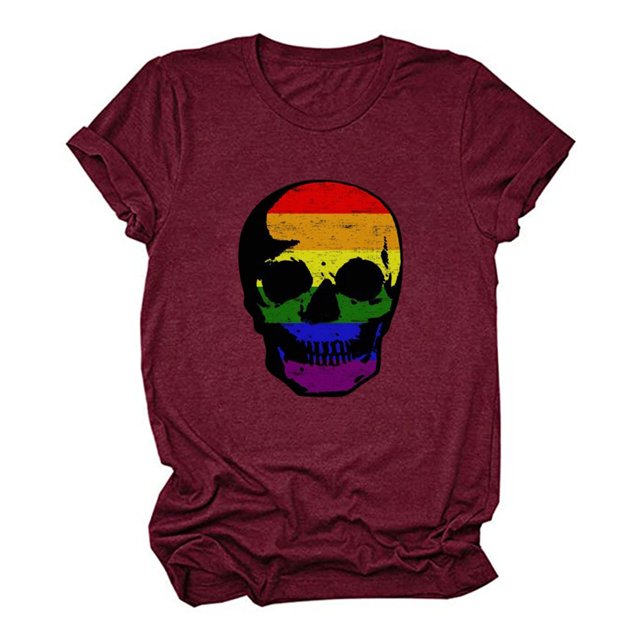 Pompotops T-Shirt à Manches Courtes Décontracté à Imprimé Coloré pour Femmes