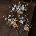 thumbnail image 6 of Meidiya 4 Pcs/Set Wedding Bridal Hair Side Combs+U Shaped Hair Pins Clips Pieces Accessories Barrettes Rhinestone Pearl Flower for Women Girl Bridesmaids, 6 of 8