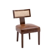 Guyou Modern Rattan Backrest Dining Chairs Set of 2, Mid-century Farmhouse Faux Leather Upholstered Kitchen Chairs Solid Wood Side Chairs for Kitchen Dining Room Living Room, Brown