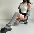 thumbnail image 5 of RUISINERY Womens Lovely Leg Warmers Knitted Flared Leg Sleeves Crochet Baggy Cuffs Ankle Heap Socks Tigh High Socks Streetwear, 5 of 8