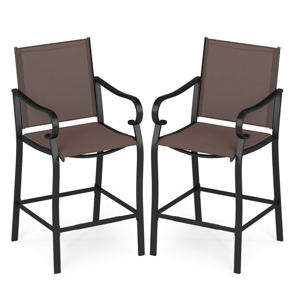 Gymax Outdoor Counter Height Bar Stools Set of 2 w/ Back Armrest & Footrest