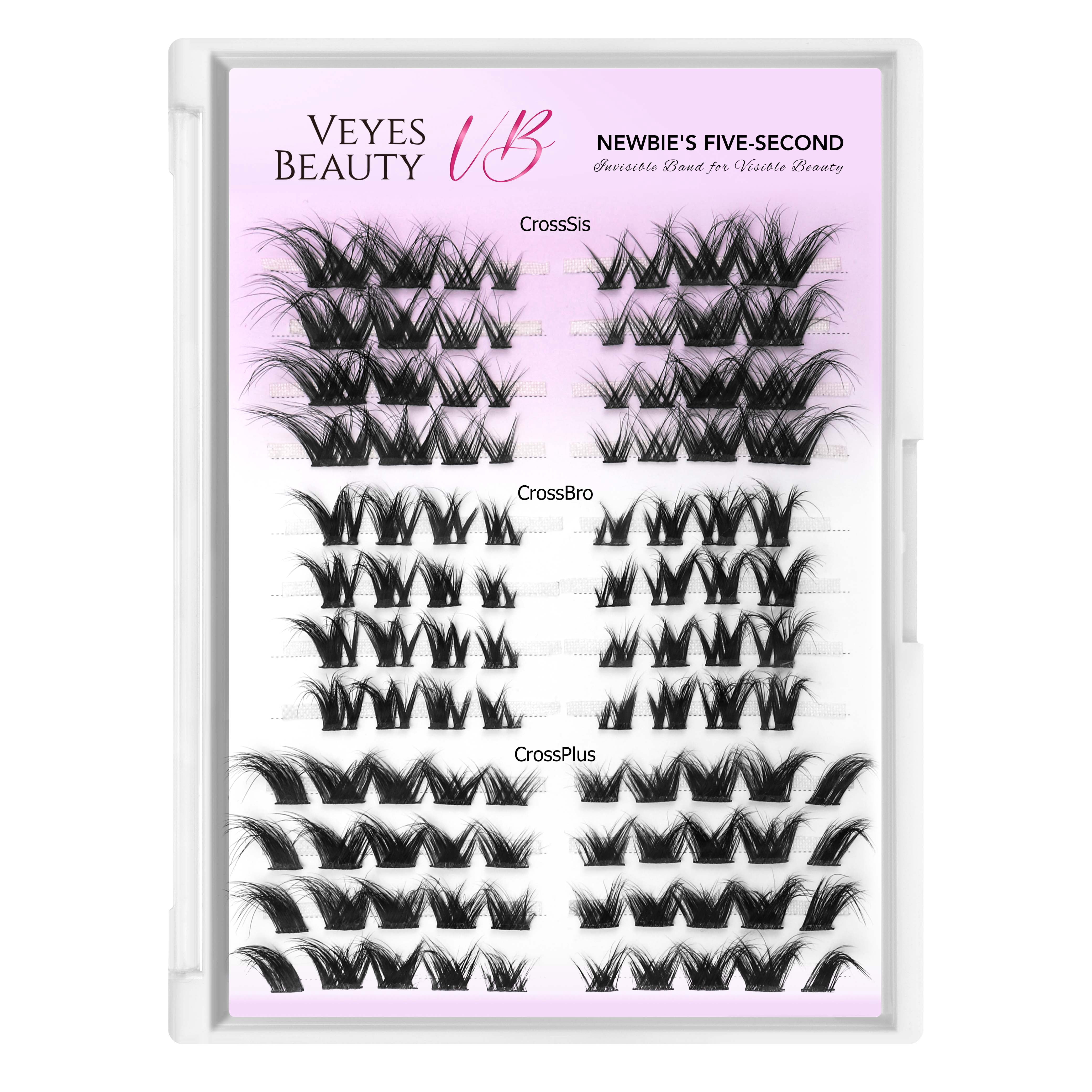 Veyesbeauty DIY Cross Lashes Cluster - Reusable False Eyelash Extensions for Natural & Dramatic Looks, Easy 5-Second Application