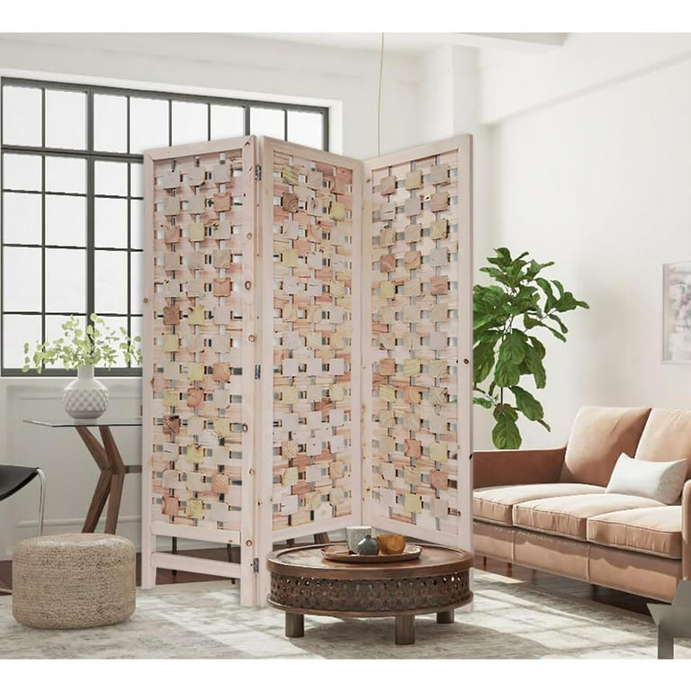 3 Panel Pink Room Divider With Cut Square Wood Design 3 Panel Pink Room Divider With Cut Square Wood Design