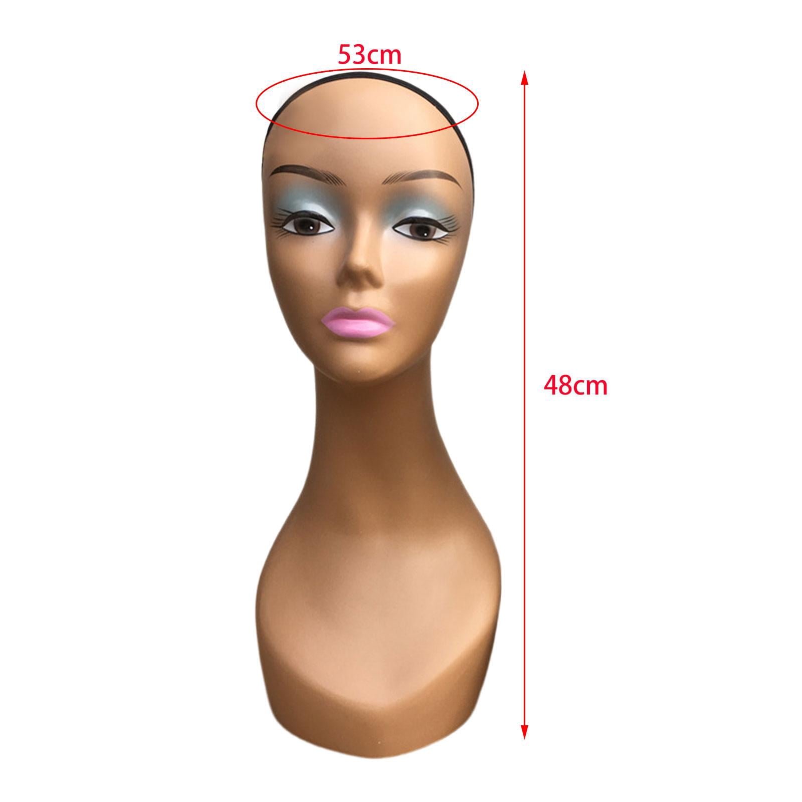 Female Bald Mannequin Head Hat Display Rack with Makeup Smooth 19inch Manikin  Display Stand for Glasses s Making Blue